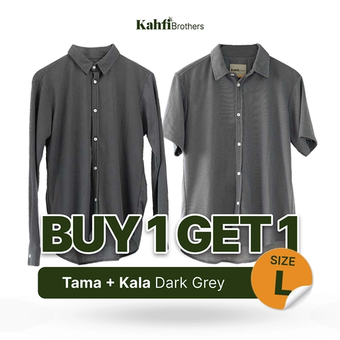 B1G1 - Kemeja  Pria Double Pique Knit  - KALA dan TAMA Dark Grey L